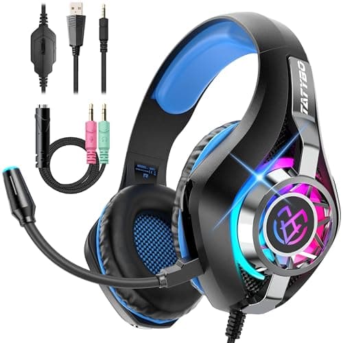 Image of Tatybo Gaming Headset for Ps5 Ps4 PC Xbox S/X Series Switch PC, Gaming Headphone with Noise Cancelling Microphone RGB Lighting