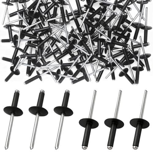 Image of Amentalove 120PCS Pop Rivets 4mm x 12mm, Large Flange Rivets, Pop Blind Rivets, Aluminum Blind Rivets with Dome Large Flange Black Rivets for Metal, Furniture, DIY and Car, with Storage Box