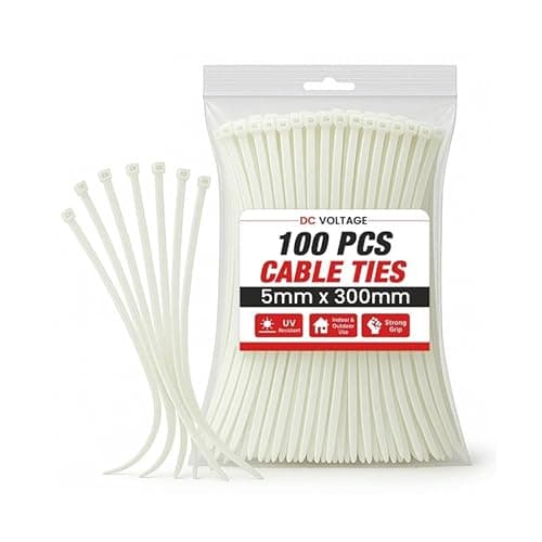 Image of DC VOLTAGE White 300mm x 5mm Nylon Cable Ties Heavy Duty 100 PCS, 12" Ultra Strong 28kg / 62lbs Tensile Strength, UV Resistant Plastic Zip Ties Extra Long Tie Wraps for Outdoor Use