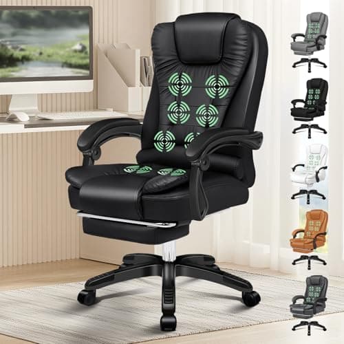 Image of ELFORDSON Executive Office Chair with 8-Point Massage & Seat Heated, Home PC Gaming Chairs with Footrest, High Back 150° Reclining Executive Desk Chair with Padded Armrest, PU Leather, Black