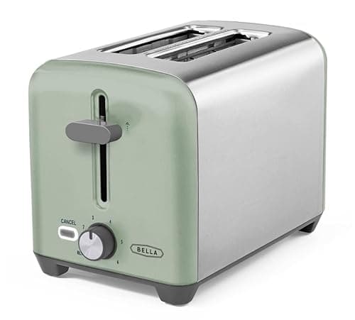 Image of BELLA 2 Slice Toaster, Quick & Even Results Every Time, Wide Slots Fit Any Size Bread Like Bagels or Texas Toast, Drop-Down Crumb Tray for Easy Clean Up, Stainless Steel and Sage
