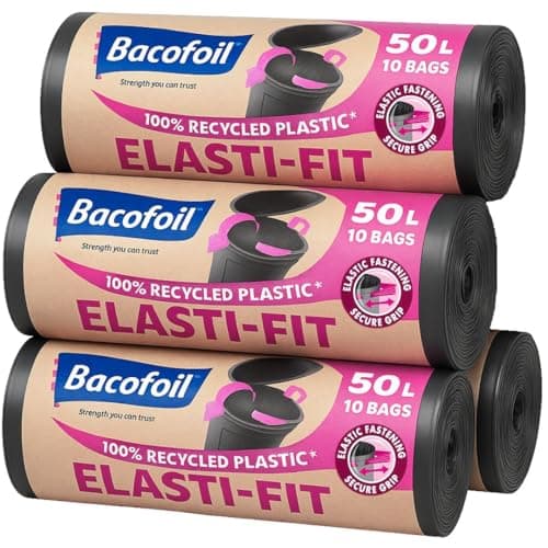 Image of Bacofoil 4 x Elasti-fit Bin liners 50L Kitchen Bin Bags on a Roll Total 40 bags