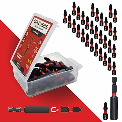 Image of 30x Bull Bits 25mm PZ2 Impact Screwdriver Bits Set – Pozi Pozidriv, Shock Zone, S2 Steel, Torsion Zone, Magnetic Bit Holder