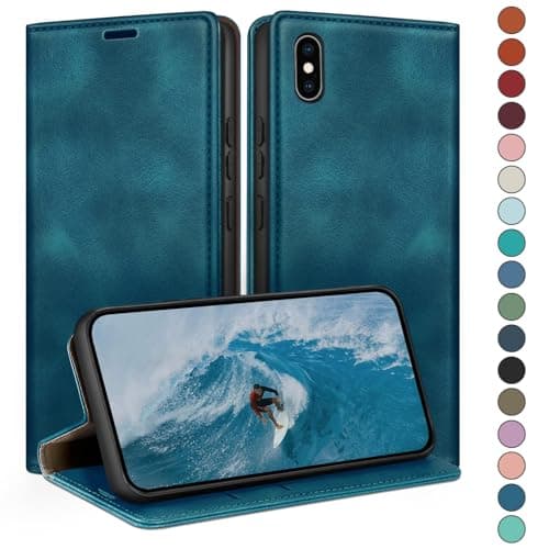 Image of HUOUH for iPhone XS Max 6,5" Wallet case with RFID Blocking PU Leather,Credit Card Holder,Flip Folio Book Phone cases Shockproof Cover Women Men for Apple XS Max case Teal