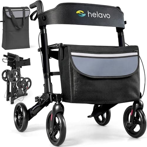 Image of Helavo 4-Wheel Rollator Walker with Seat – Foldable, Adjustable & Lightweight Aluminum Rolling Walker for Seniors and Adults