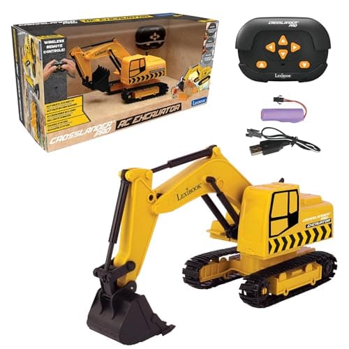 Image of LEXIBOOK, Crosslander® pro RC Excavator, remote controlled backhoe, automatic shovel, play mat, sand moulds, 2 trucks and a bridge in boxes included, rechargeable, RCP30LXB