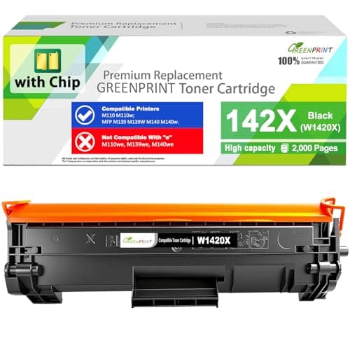 Image of WITH CHIP 142X W1420X ( W1420A 142A ) Compatible Toner Cartridge Black High Yield 2000 Page for H P Laserjet M110 M110w MFP M139 M140 M140w Printer, Can't Work with H P + Printer Model End with "e"