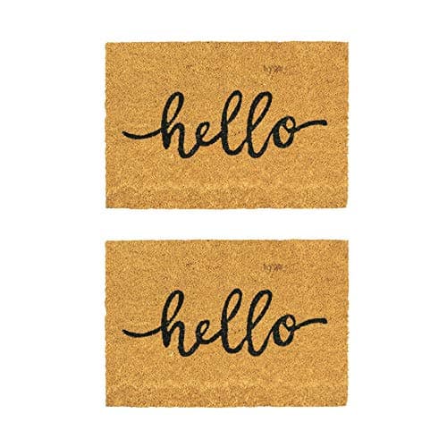 Image of Nicola Spring Coir Door Mats - 60 x 40cm - Hello - Pack of 2 - Decorative Indoor Front Door Floor Mat Entry Dirt Trapper Rug Outdoor Boot Scraper Non Slip Backing Doormat