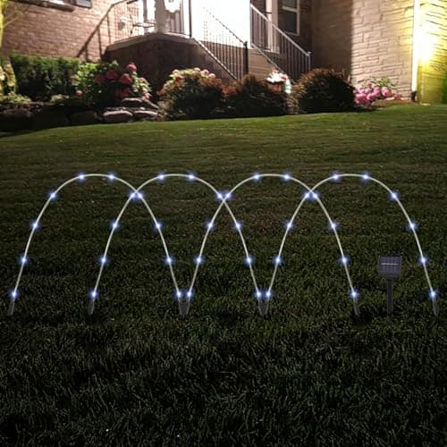 Image of Taylor & Brown Solar Lights Outdoor Garden, Set of 4 Solar Powered LED Garden Arches Tube Pathway Marker Stakes Landscape Lighting for Patio Pathways Lawn Yard Decoration (Cool White)
