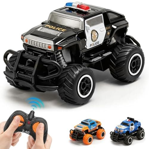 Image of Pup Go Remote Control Police Car for Kids, Mini Fast Off Road Police RC Car, My First Radio Controlled Monster Truck Toy Toddler, Christmas Birthday Gift Age 3 4 5 6 7 Years Old Boys (Black)