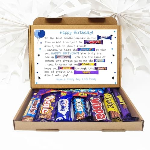 Image of Personalised Poem Birthday gift Treat Box Hug in a box, hamper Sweet gift, thank you Present for all ages Him/Her - Brother in law