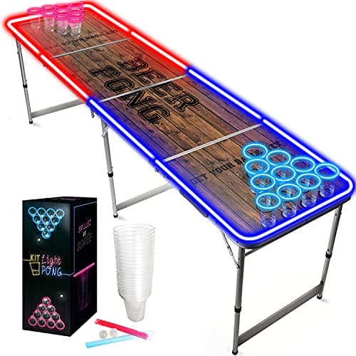 Image of Beer Pong Official Full Set | Light Kit | 1 Table with LEDS + 22 American Cups + 24 Fluo Sticks + 2 Luminous Balls | Complete Pack | Premium Quality | Scratchproof | Party | OriginalCup®