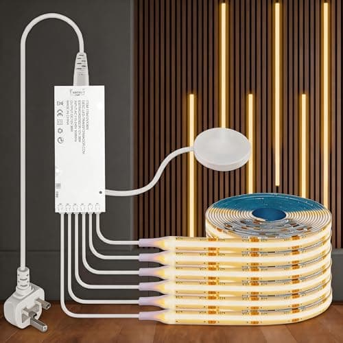 Image of COB LED Strip 6pcs 6.56FT, 2700k Warm LED Strips, 12V Parallel with Dimmable LED Strip Lights, 8mm Width, with Touch Sensor Switch for Home Decor, Living Room, Kitchen, Cabinet