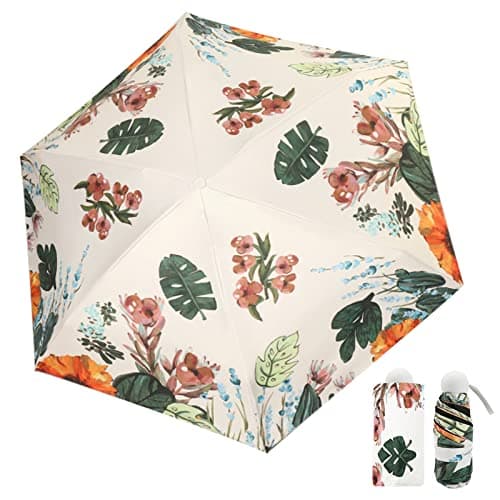Image of Jodsen Folding Mini Umbrella,6 Ribs Compact Umbrella Windproof Strong with Watercolour Patterns,UV Protection,Fast Dry and Lightweight Portable Travel Umbrella for Women Men (H)