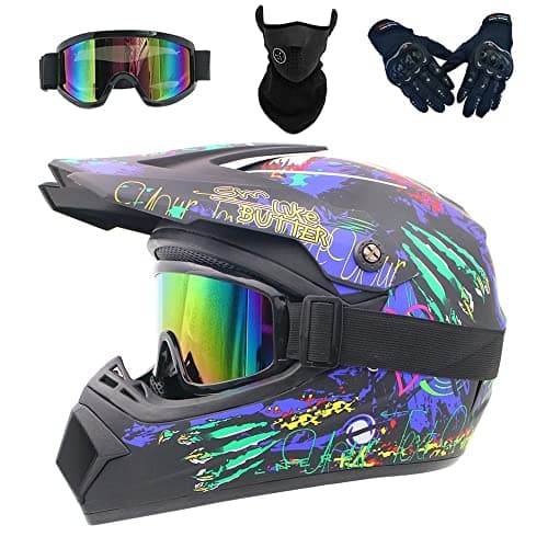 Image of Full Face MTB Helmet, with Goggles Mask Gloves, Motocross Helmet, Adult Motorcycle Crash Helmet for Dirt Bike MX Quad Downhill Enduro Racing(Blue,L(56-57cm))