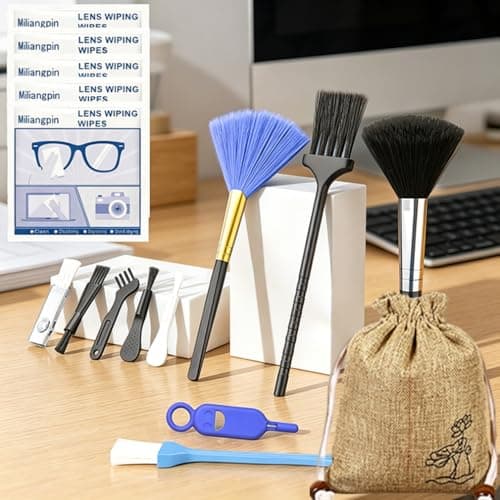 Image of Beolur 9-in-1 Tech Cleaning Brush Kit – Precision Tools for Keyboard, Phone Ports, Laptop, Car Vents, Camera Lens & SIM Card, Includes 9 Brushes + Keychain Multitool + Storage Pouch