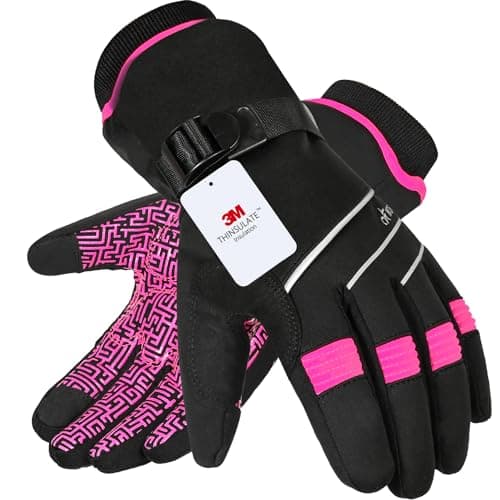 Image of MOREOK Waterproof & Windproof Winter Gloves for Men and Women,-30°F 3M Thinsulate Thermal Touch Screen Warm Gloves for Skiing,Cycling,Motorcycle,Running,Outdoor Sports Pink-XS