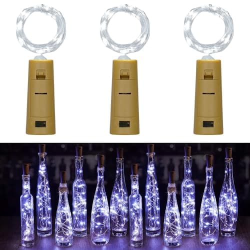 Image of Vicloon Cork Bottle Lights, 3 Pack 2M 20 LED Battery Operated Silver Wire Fairy, Mini String Lights for Party, DIY, Jars, Christmas, Wedding, Decoration, Birthday (Cold White)