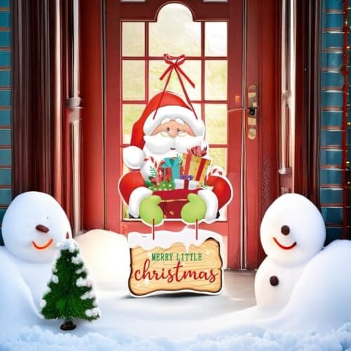 Image of 1pcs Hanging Christmas Door Decorations,Santa Claus,Sign for Front Door Home Window Wall Xmas Holiday Indoor Outdoor Decor Party Supplies