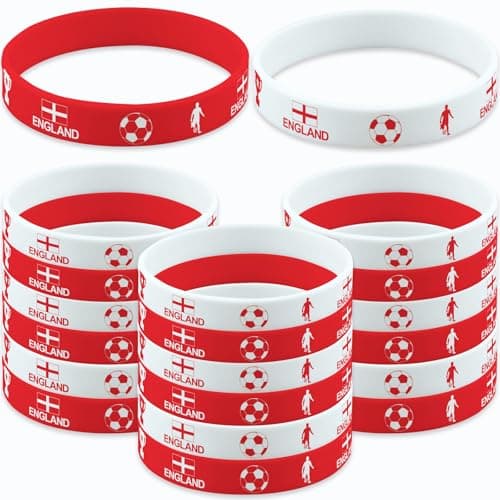 Image of Jidkhfk 20PCS World Cup Football 2026 England Bracelet Silicone Wristbands England Flag George Cross Flag World Cup Sports Event Souvenir Rubber Bracelets Football Party Decorations Red and White