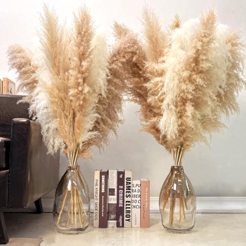 Image of KAOHONG 40-inch Dried Natural Pampas Grass Large 12Pcs, Tall Pampas Grass Decoration with Natural Beige and White for Wedding, Party and Home Decor, 7-285