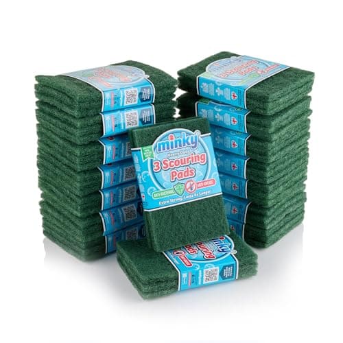 Image of Minky Extra Strong Scouring Pads Pack of 48, Anti-Bacterial and Anti-Grease Formulation, Extra Thick, Extra Strong & Lasts 6 Times Longer, Multipurpose and Reusable Cleaning Scouring Pads