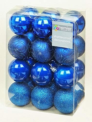 Image of 24 x Midnight Blue Shatterproof Christmas Tree Baubles Decorations Mixed Finishes by Premier