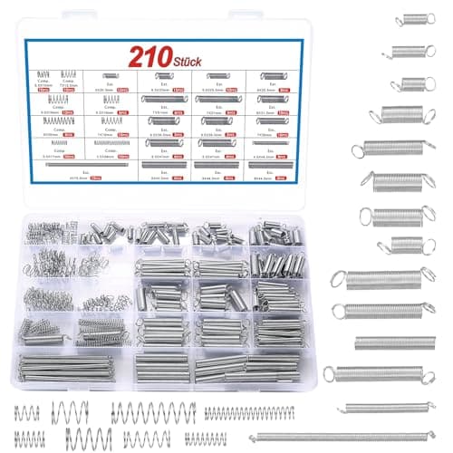 Image of 210 Pcs Compression Springs Assortment Kit, Assorted Tension Springs & Compressed Extension SpringsSet, Metal Mechanical Extended Coil Spiral Spring Assortment Set(20 Sizes)