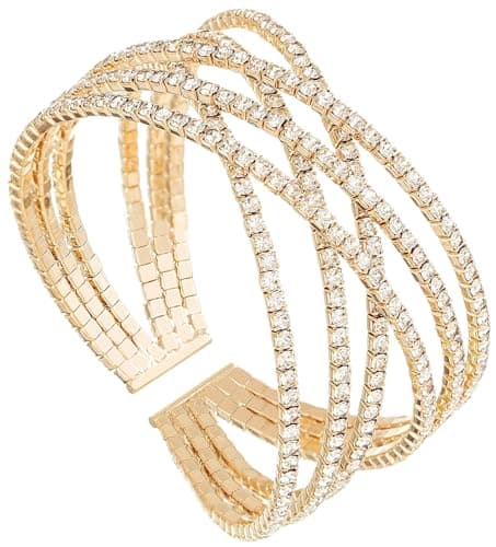 Image of BAOKELAN Rhinestone Bracelets for Women Multilayer Cuff Crystal Bracelet for Wedding Jewelry Gold A