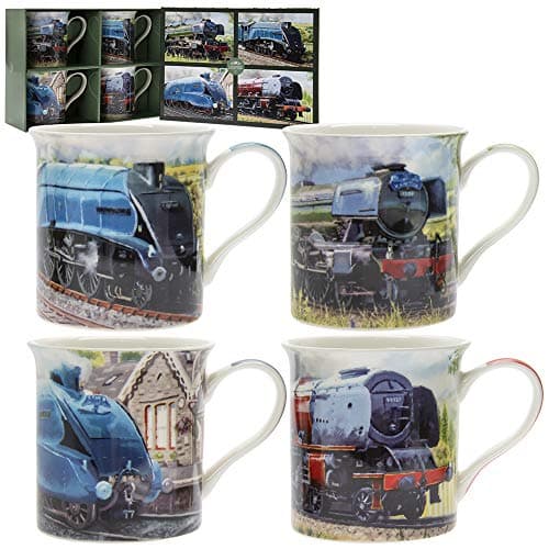 Image of Lesser & Pavey Classic Trains Mugs Set of 4 | Ceramic Coffee Mugs Set for Home or Work | Premium Design Mugs Set for All Occasions | Lovely Mugs for Tea, Coffee & Hot Drinks