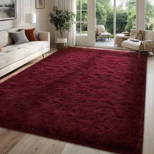 Image of FALARK Large Burgundy Red Rugs for Living Room and Bedroom, Thick Fluffy Dark Red Non-Slip Carpets for Boys, Girls, and Home Decor