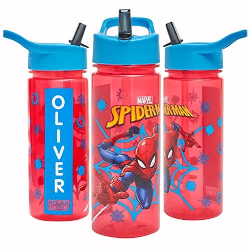 Image of Marvel Spider-Man Personalised Sticker Water Bottle with Straw 500ml – Official Merchandise by Polar Gear Kids Reusable Non Spill BPA Free Tritan – Ideal For School Nursery Sports Picnic , Red & Blue
