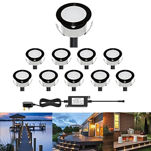 Image of CHNXU Low Voltage Outdoor LED Decking Lights 30mm Recessed Garden Lights Waterproof IP67 Deck Lighting Kits for Kitchen Plinths Bathroom Lights, Patio Deck Yard Garden (10 Pack, Warm White（Black）)