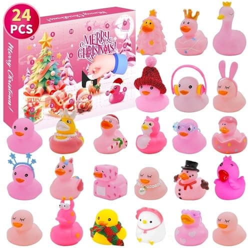 Image of KAHEIGN 2025 Advent Calendar, 24 Days Christmas Countdown with 24Pcs Rubber Ducks Fun Duckie Bath Toys for 3-9 Year Old Kids Christmas Gifts Holiday Decoration Party Favors (33cm x 23cm)