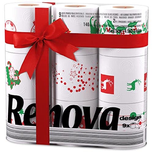 Image of Renova Christmas Toilet Paper – 9 Pack, 3-Ply Soft & Absorbent Festive Holiday Rolls with Unique Xmas Prints – Fun Decorative Bathroom Tissue – 110 Sheets Per Roll, Durable & Strong