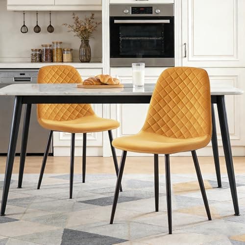 Image of JaHECOME Yellow Dining Chairs Set of 2 Velvet Fabric Upholstered Seat Living Room Chairs Metal Legs for Kitchen Lounge Home Office