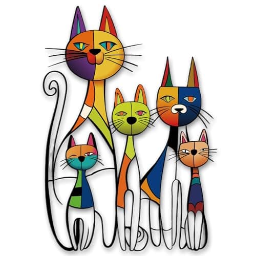 Image of Nodrex Colorful Metal Wall Art Cat Wall Art, Decorative Metal Artwork for Wall Iron Wall Ornaments, Wall Decor for Living Room Bedroom Garden for Cat Lovers