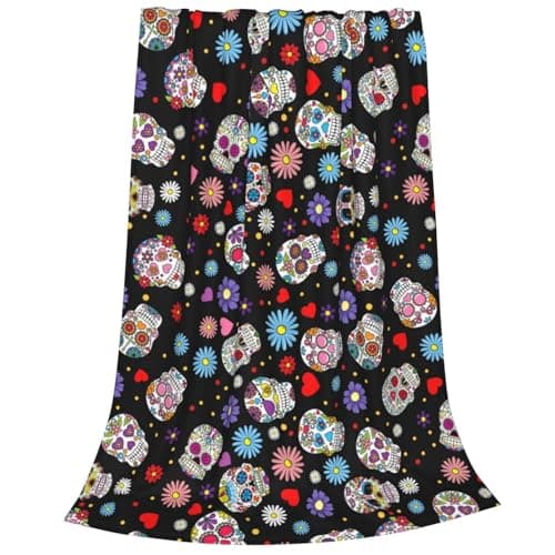 Image of Newhomestyle Sugar Skull Anti-pilling Throw Blanket, Halloween Flannel Warm Lightweight Cozy Sofa Blanket, Anti-pilling Soft Black Flannel Blanket for Bedroom Living Rooms Bed Couch 100X125 cm