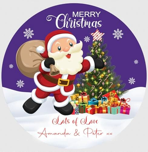 Image of Christmas Personalised Chocolate Sticker for Tubs/Tins of Roses, Heroes & Celebrations Chocolates V6