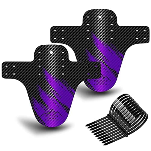 Image of NICEDACK Bike Fender, MTB Mud Guard Front and Rear Compatible, Downhill Mountain Bike Mudguard Fits 20" 26" 27.5" 29 inch and Fat Bike (Black Purple, Small Carbon fiber embossing)