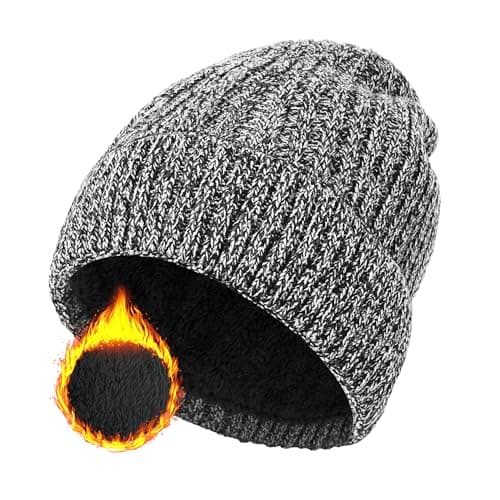 Image of ehsbuy Beanie Hat Men Fleece Lined Stretchy Winter Hats Soft Cuffed Warm Wooly Hat Thermal Beanie Skull Cap Gifts for Men Women