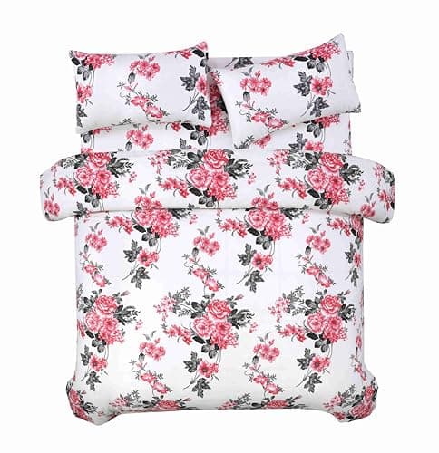 Image of StylemyBedroom Marble Floral Duvet Cover Set - 4pc Bedding Set (Lily White, Double)