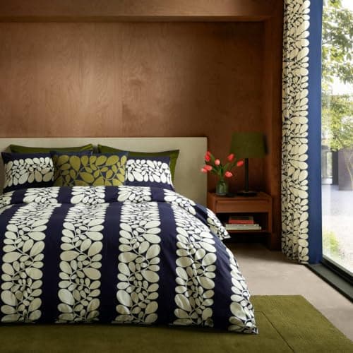 Image of Orla Kiely Bedding - Sycamore Stripe Space Blue 100% Cotton Duvet Cover Set (Super King Size Duvet Cover Set: 260cm x 220cm)