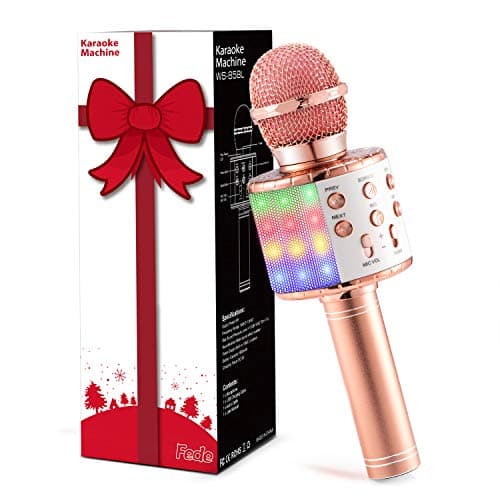 Image of Fede Microphone for Kids Adults, Wireless Bluetooth Microphone with Flashing Colorful LED Lights Portable Speaker Karaoke Machine, Home KTV Player Support Android & iOS Devices for Party Singing