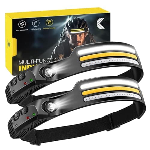 Image of 2-Pack-Head Torch Rechargeable-Super-Bright-LED-Headtorch-Headlamp with Sensor Control-Headlight-10 Light Modes-IPX4 Waterproof-Adjustable Strap-Lightweight-For Running-Camping-Cycling-Fishing,2P
