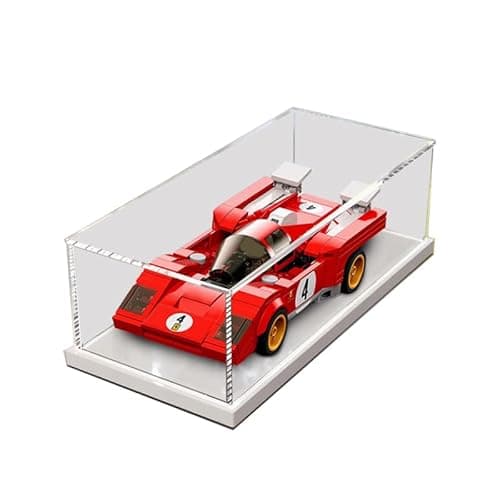 Image of HCAEIOFJ Clear Acrylic Display Case for Lego Speed Champions 76906 Applicable for 1970 Ferrari 512 M Sports Red Race Car Designed Display Box Gift(Display Case Only) (White Bottom)