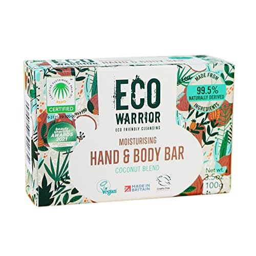 Image of Eco Warrior Moisturising Body & Hand Soap Bar | Vegan, Natural, Cruelty Free, Eco Friendly, Plant Based | No SLS or Parabens | Richly Nourishing Coconut Blend made from Vanilla Essential Oils | 100g