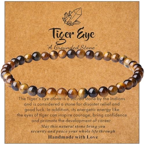 Image of Sahoottie Tiger’s eye Crystal Bracelets for Women Anxiety Bracelet Tigers Eye Natural Healing Gemstone Stone 4mm Beads for Men Him Birthday Christmas Valentine's Jewellery Anxiety Relieve Gifts
