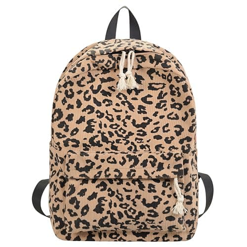 Image of MyrkalaToy Leopard Print Backpack, Fashion School Bag with Large Capacity, Adjustable Strap, Lightweight Travel Bookbag for Students Teens Adults, 30 × 15 × 40 cm
