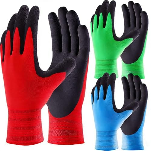Image of Toptekhans 3 Pairs Gardening Gloves for Women and Men, Recycled Polyester Garden Gloves with Latex Coated Comfortable Breathable Work Gloves (L(9'))